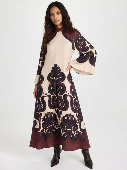 Dramatic Print Pattern Maxi Dress