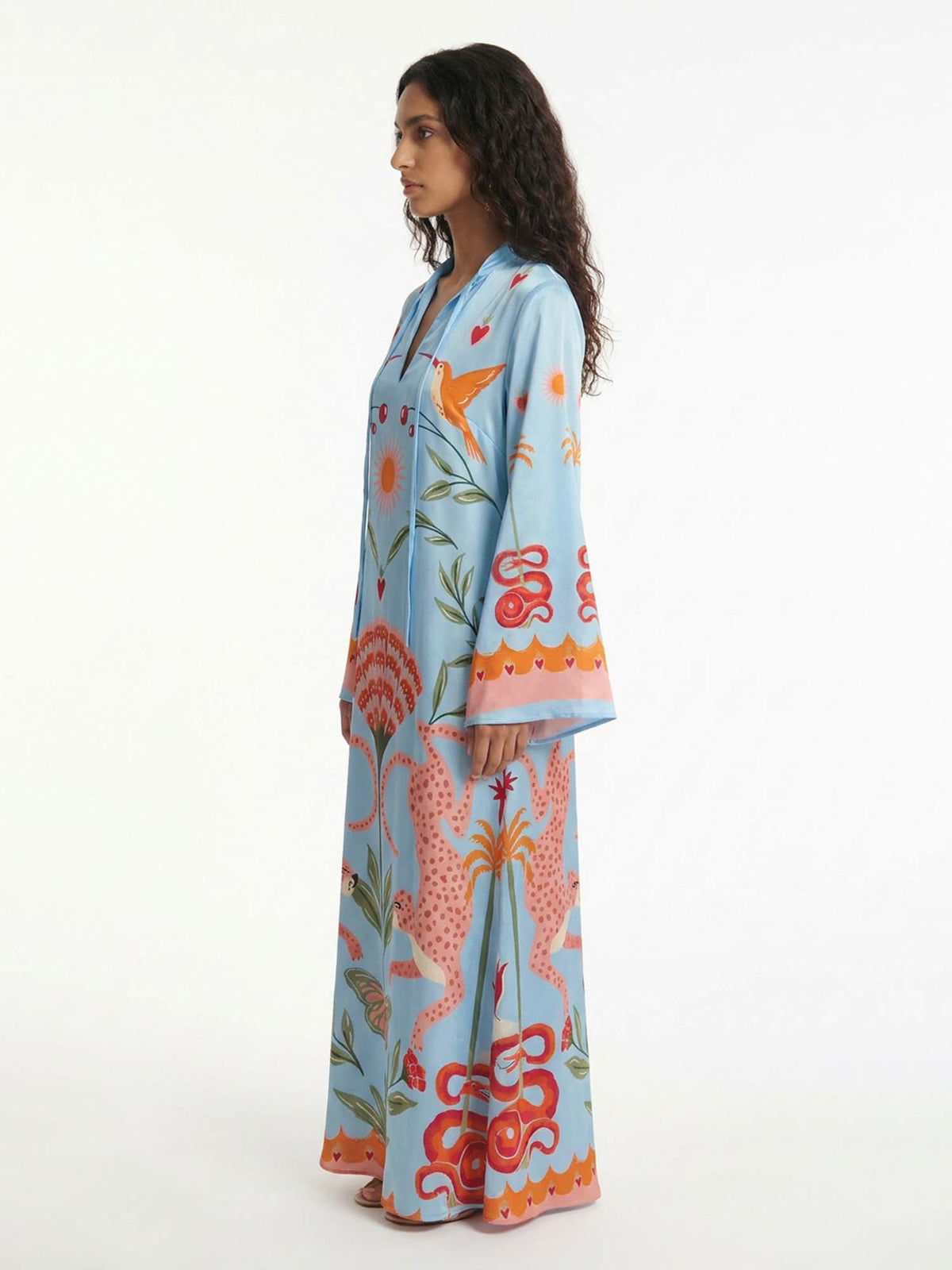 Azure Dream Printed Tie Neck Maxi Dress