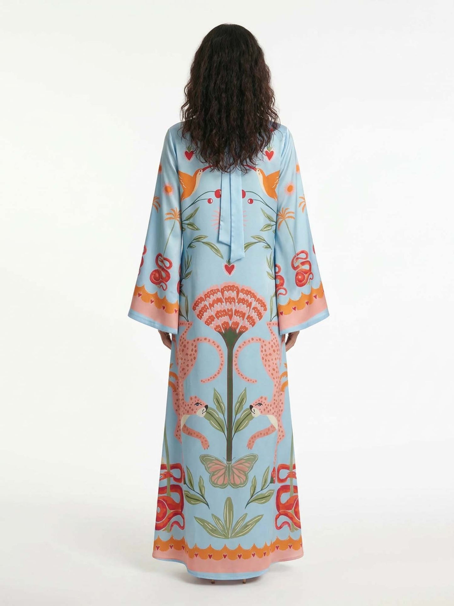 Azure Dream Printed Tie Neck Maxi Dress