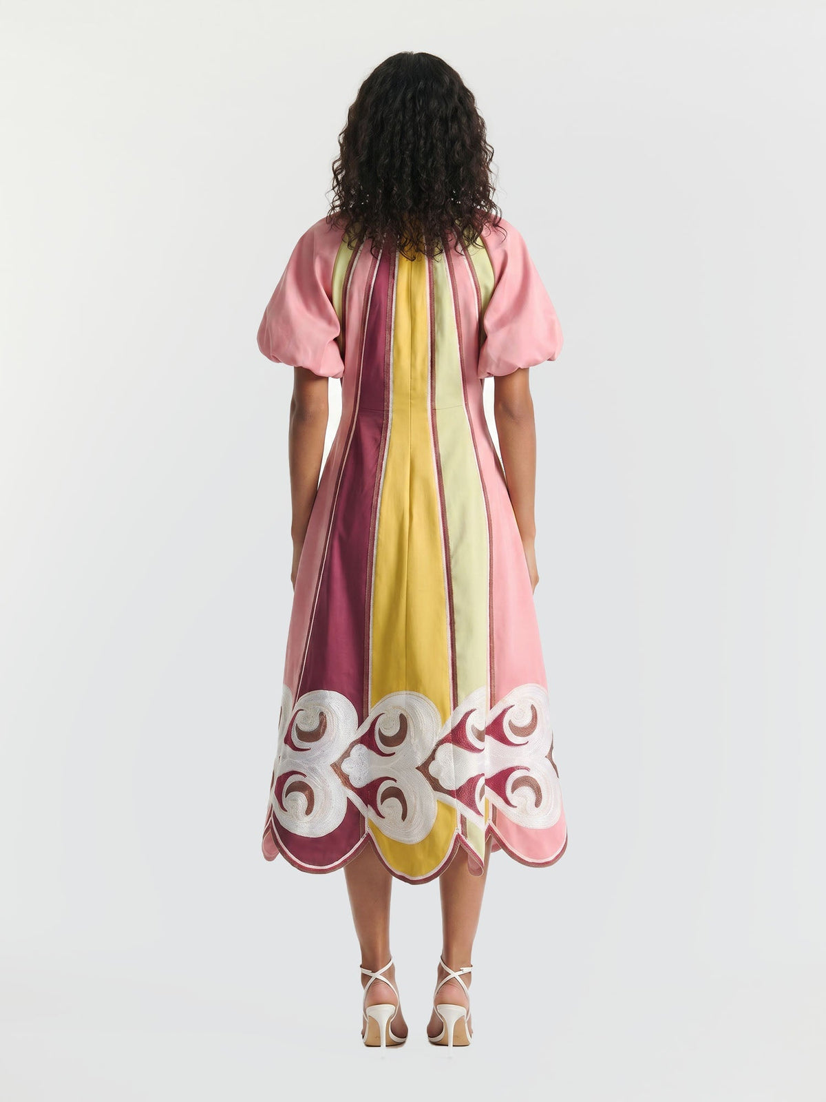 Colorful Panel Puff Sleeve Midi Dress