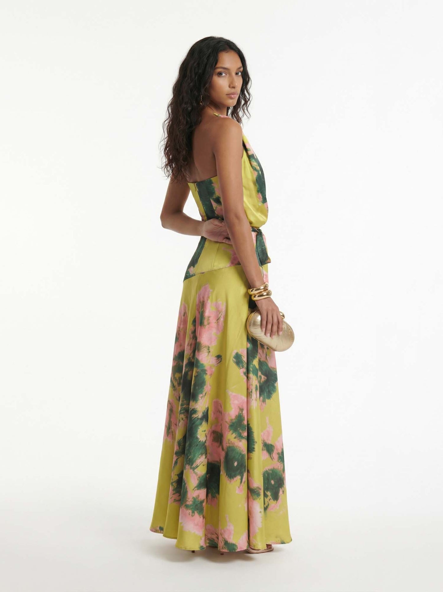 Lime Floral Printed Wrap Maxi Dress