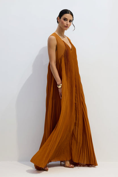 Minerva V-Neck Pleated Maxi Dress