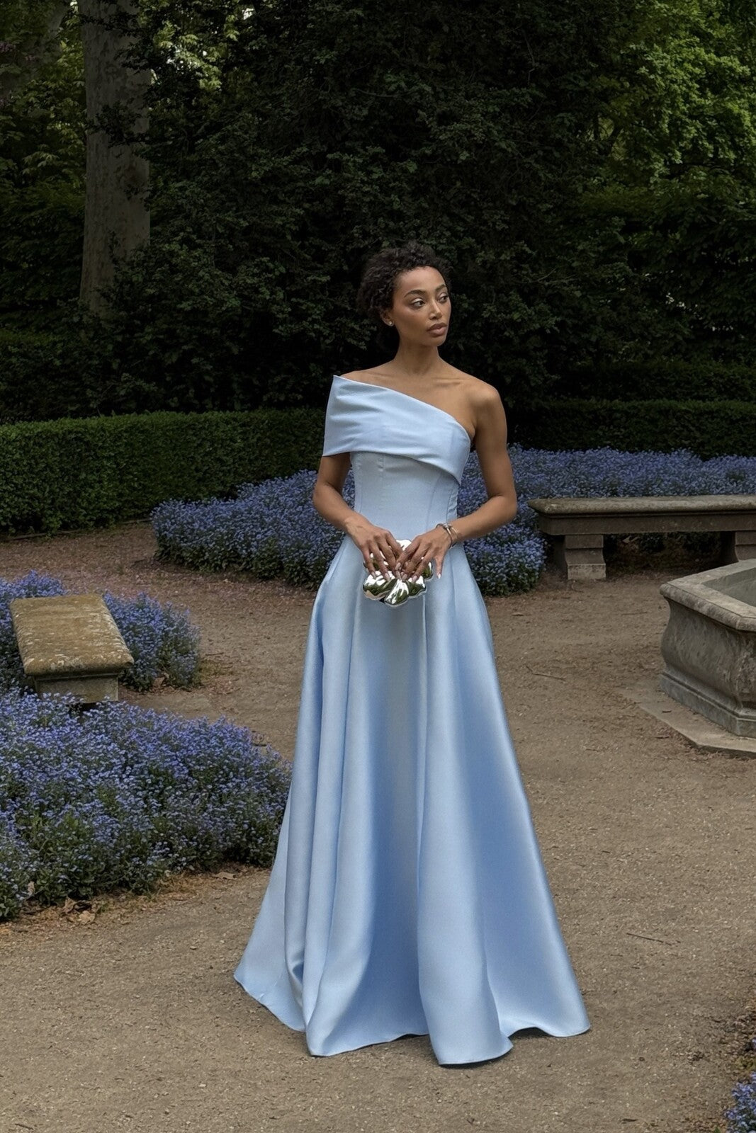 Elegant One-Shoulder Foldover Satin A-Line Maxi Dress