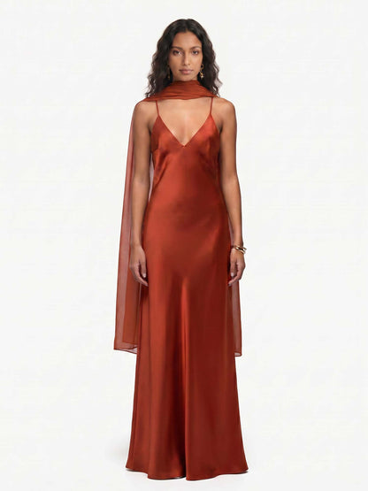 Rust Drape Cape Maxi Dress