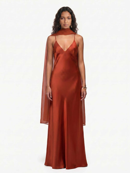 Rust Drape Cape Maxi Dress