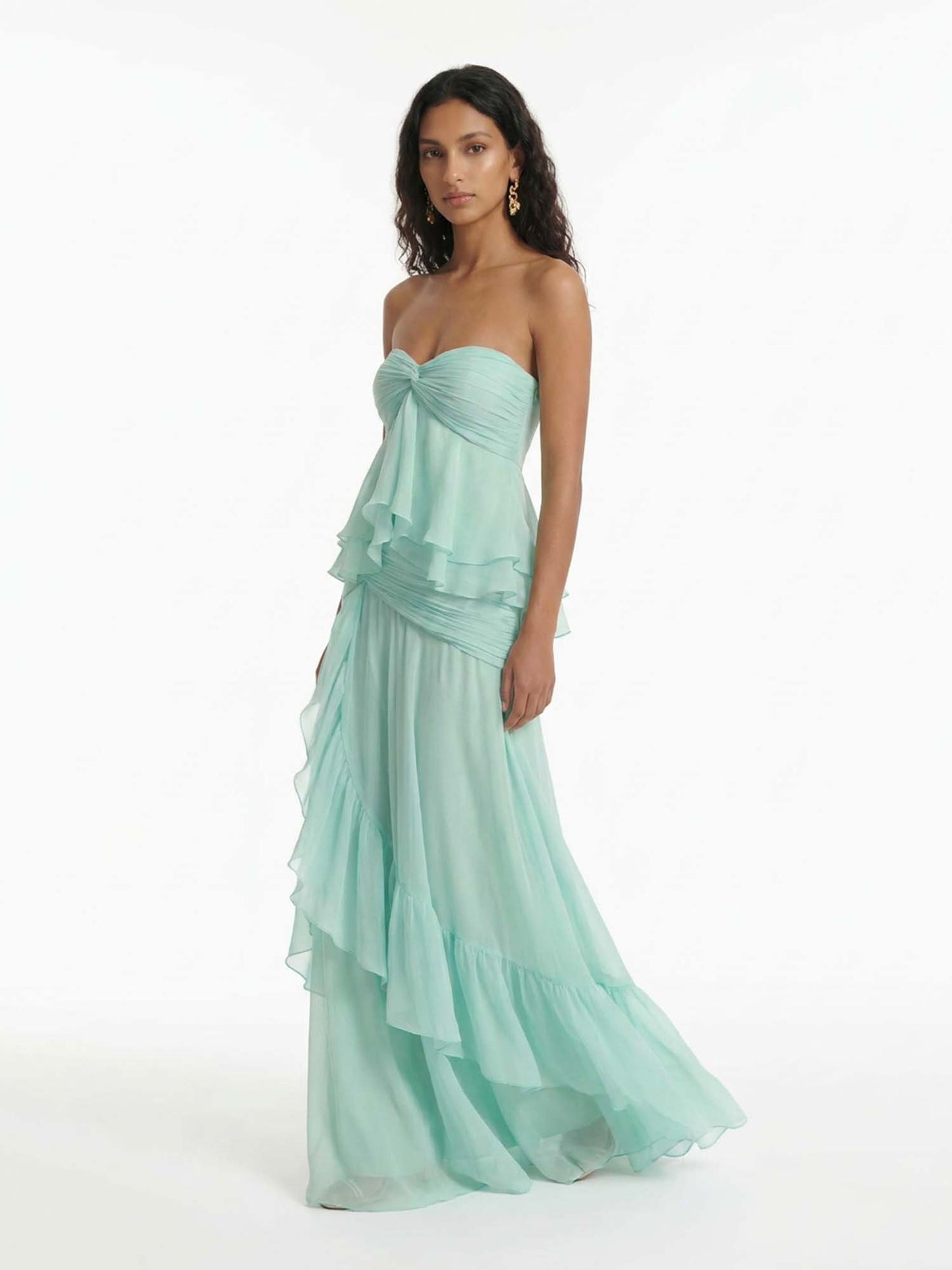 Mint Ruffle Cascade Maxi Dress