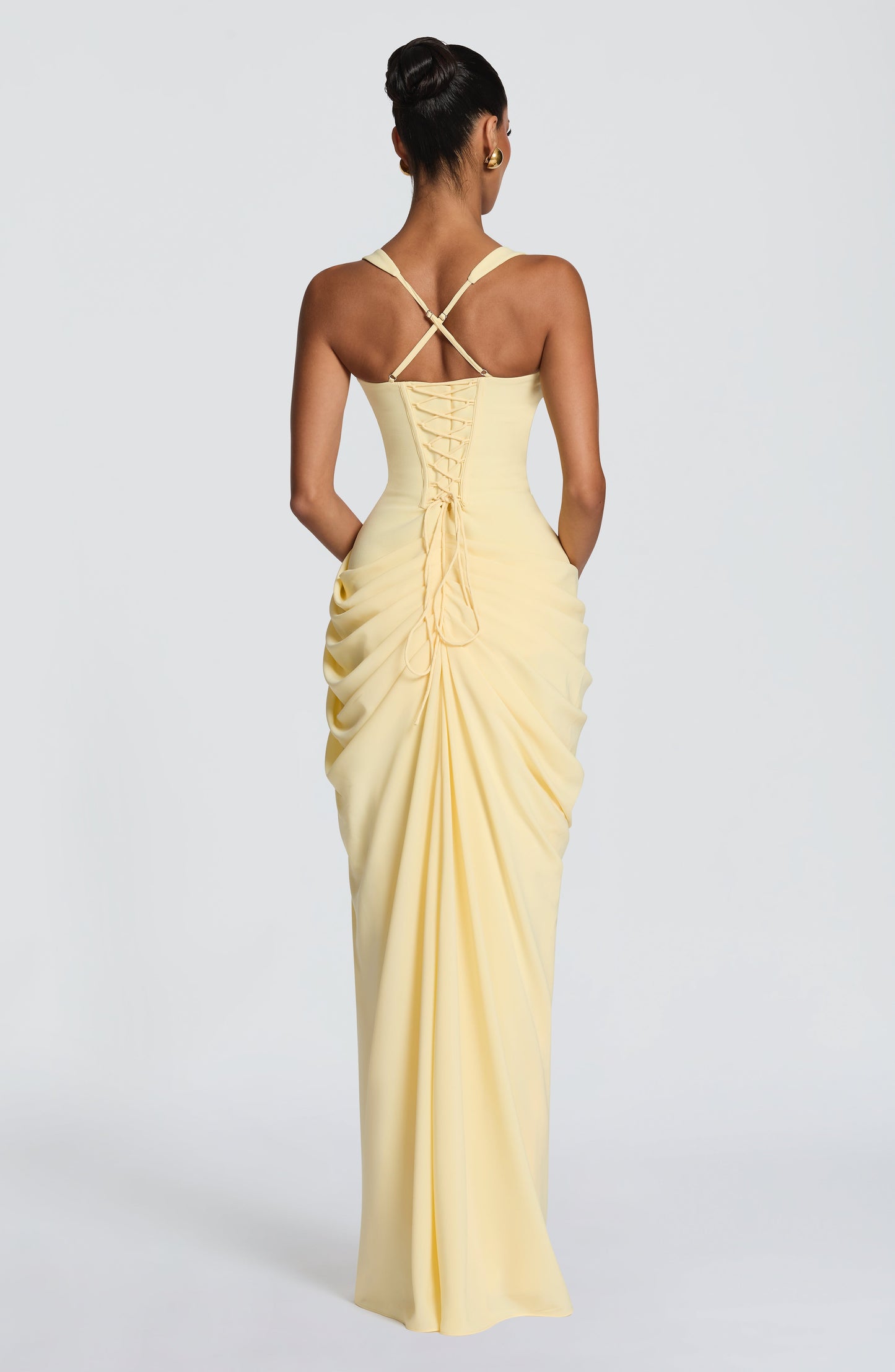 Ruched Spaghetti Strap Slit Maxi Dress