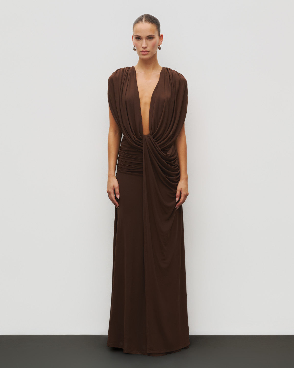 Elegant Deep V-Neck Twist Draped Sleeveless Maxi Dress
