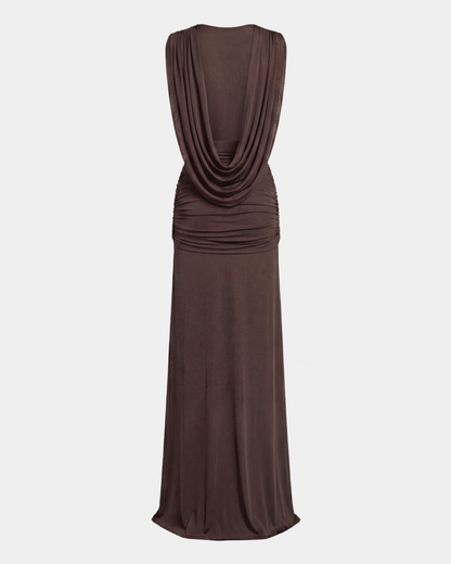Elegant Deep V-Neck Twist Draped Sleeveless Maxi Dress
