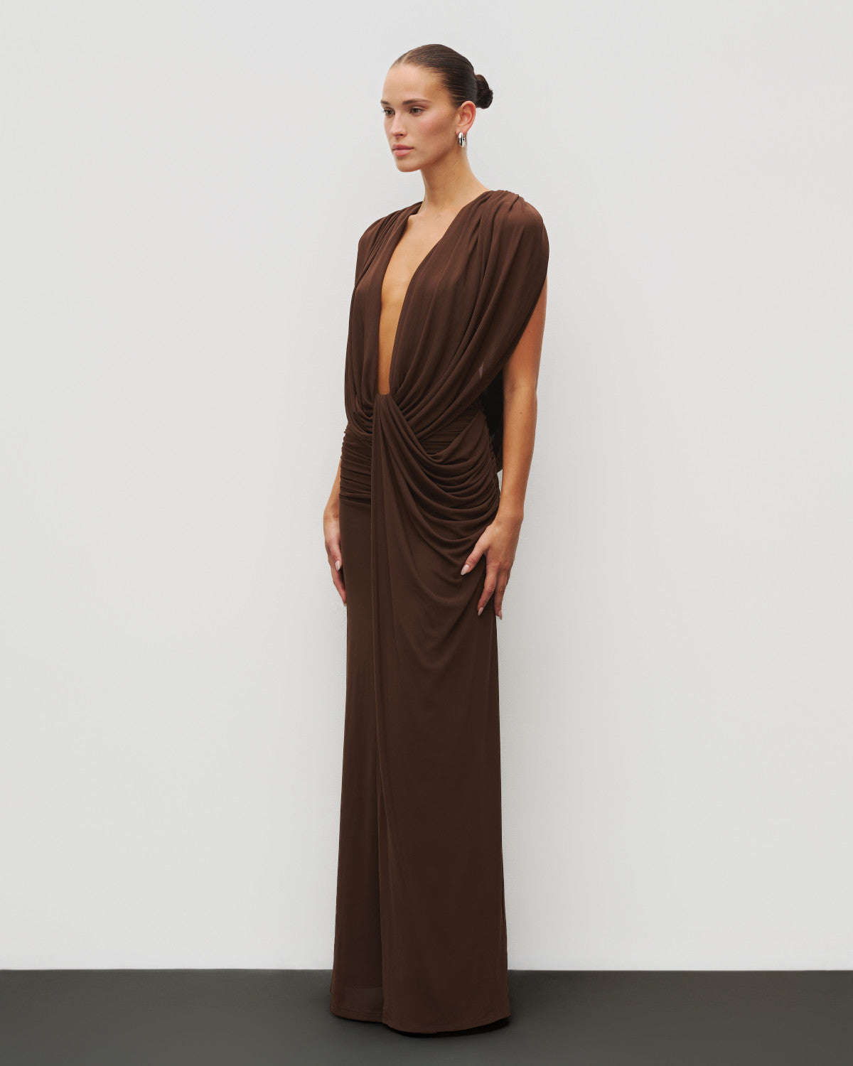 Elegant Deep V-Neck Twist Draped Sleeveless Maxi Dress