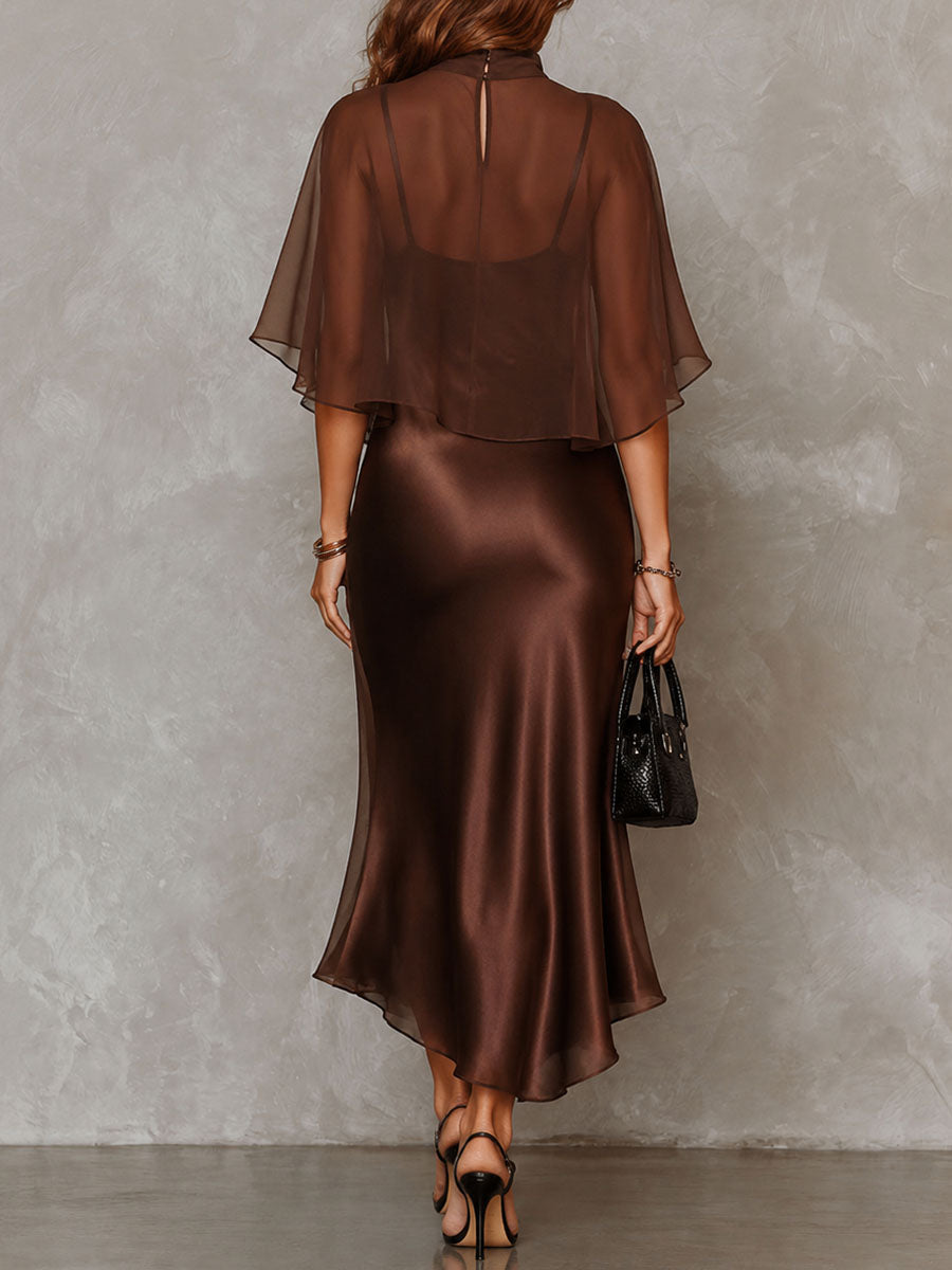 Elegant Chiffon Blouse And Satin Midi Dress Two-piece Set