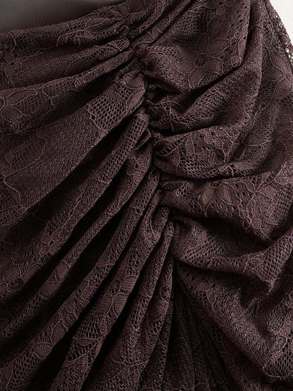 Retro Faux Leather Patchwork Lace Long Sleeve Maxi Dress