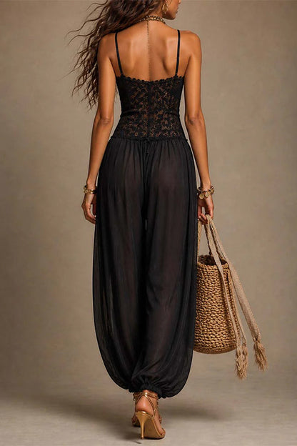 Sexy Lace Spaghetti Strap Sheer Jumpsuit