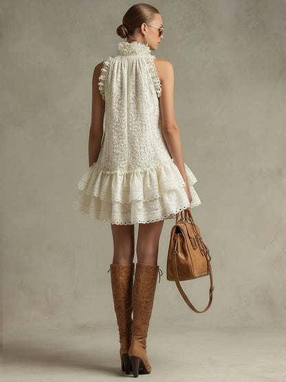 Sexy Lace Sleeveless Ruffle Mini Dress