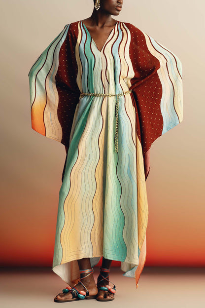 Elegant Colorful Striped Print Off-Shoulder Maxi Dress