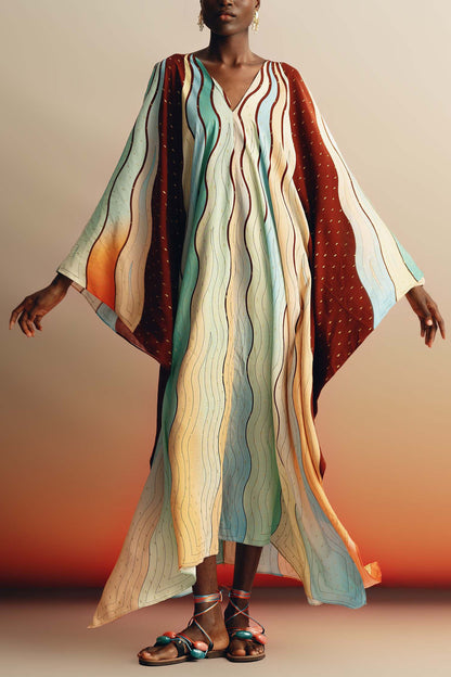 Elegant Colorful Striped Print Off-Shoulder Maxi Dress