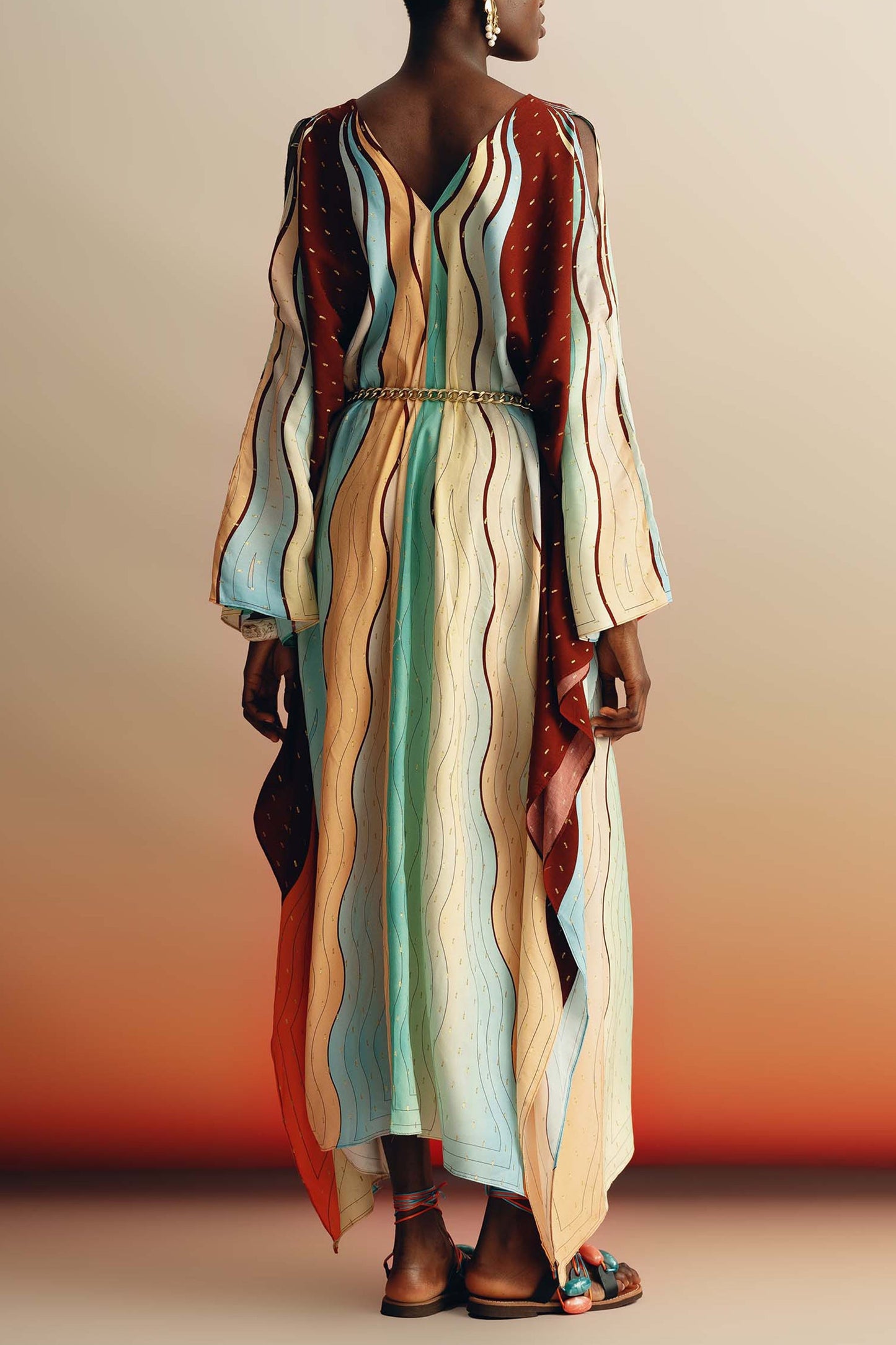 Elegant Colorful Striped Print Off-Shoulder Maxi Dress