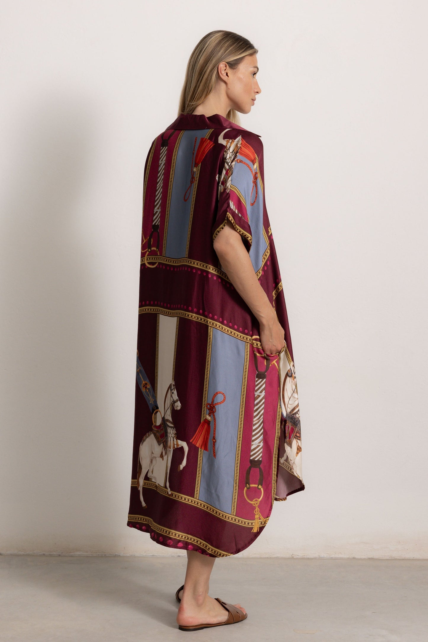 Retro Equestrian Print Shirt Midi Dress