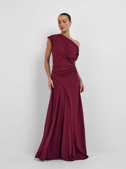 Elegant Off-Shoulder Draped Bodycon Evening Maxi Dress