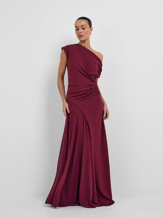 Elegant Off-Shoulder Draped Bodycon Evening Maxi Dress