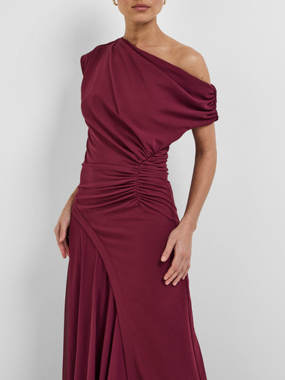 Elegant Off-Shoulder Draped Bodycon Evening Maxi Dress
