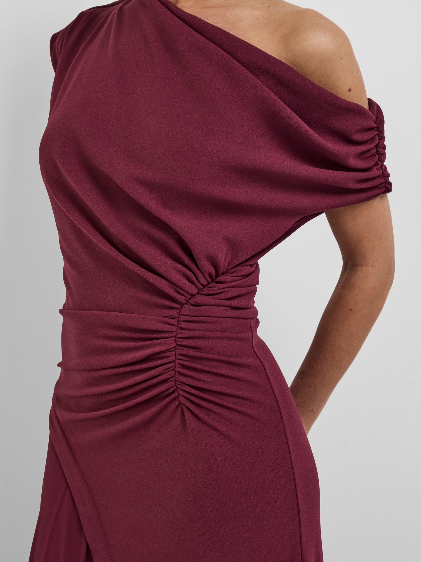 Elegant Off-Shoulder Draped Bodycon Evening Maxi Dress