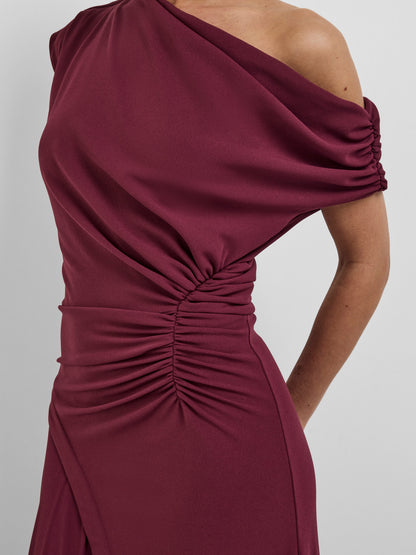 Elegant Off-Shoulder Draped Bodycon Evening Maxi Dress