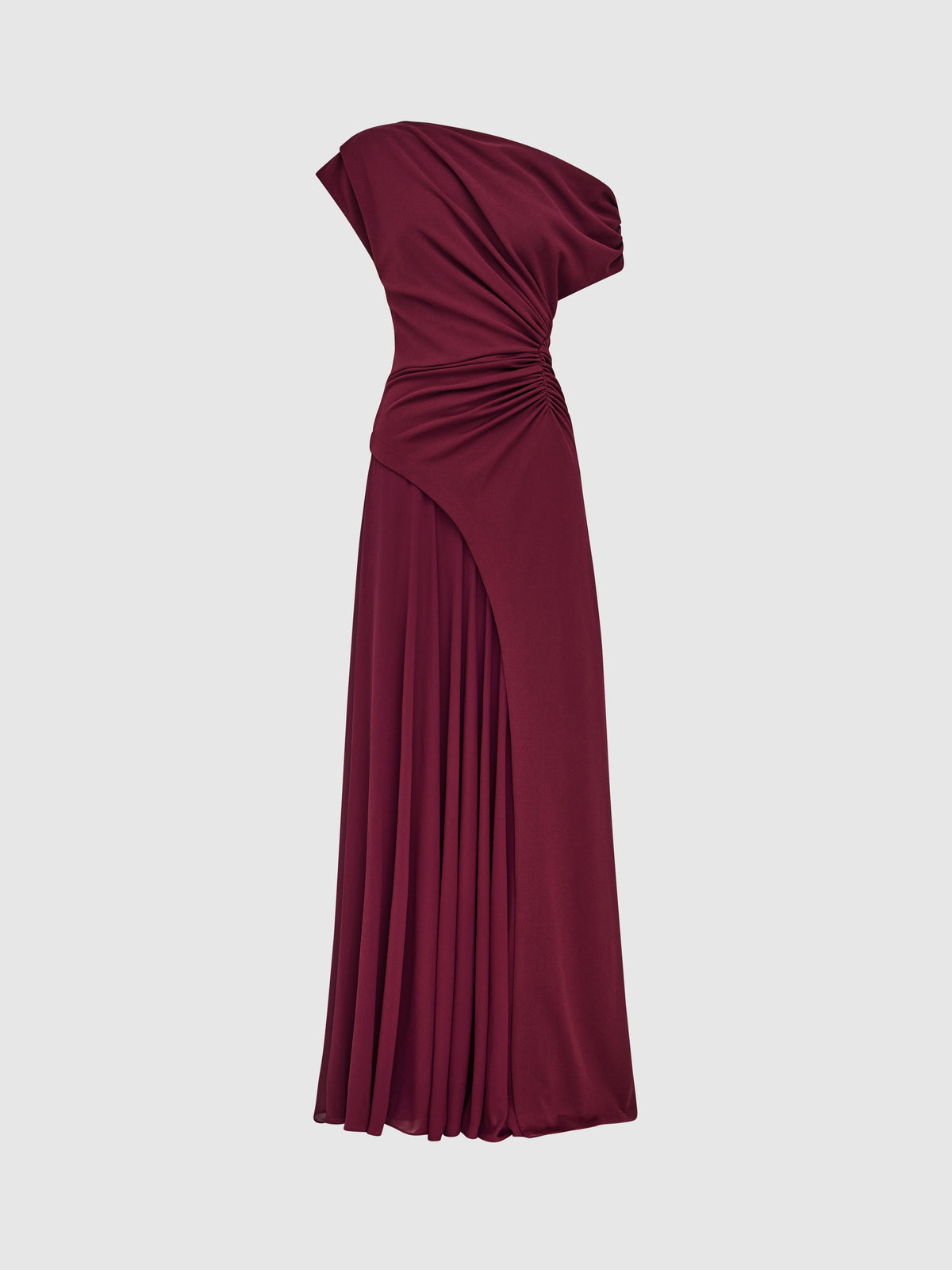 Elegant Off-Shoulder Draped Bodycon Evening Maxi Dress