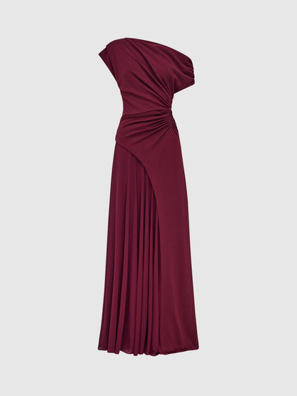 Elegant Off-Shoulder Draped Bodycon Evening Maxi Dress