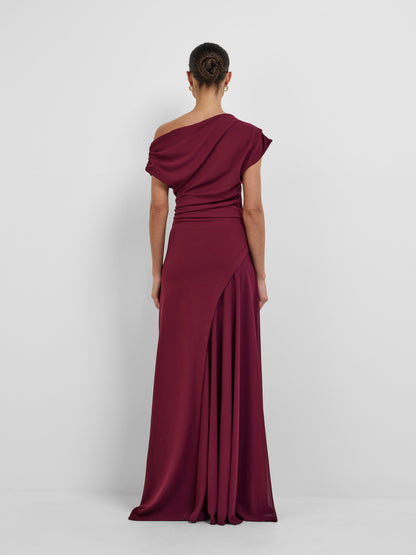 Elegant Off-Shoulder Draped Bodycon Evening Maxi Dress