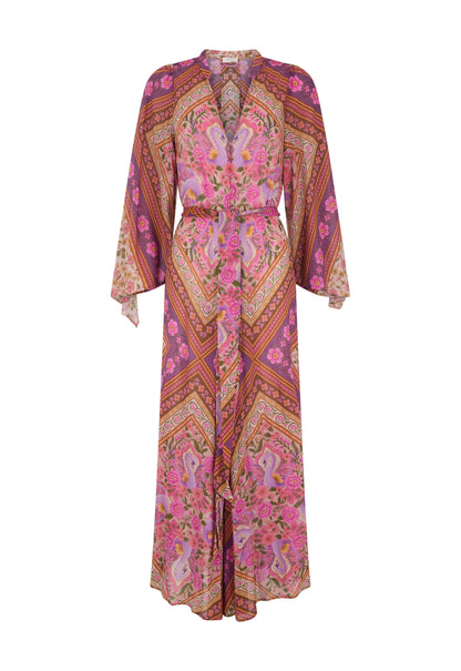 Retro Paisley Print Tie-Waist Maxi Dress