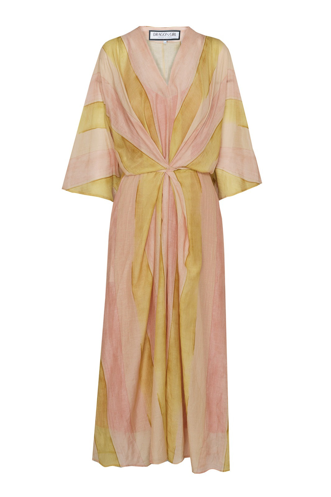 Casual Stripe Print Tie-Waist Kaftan Maxi Dress