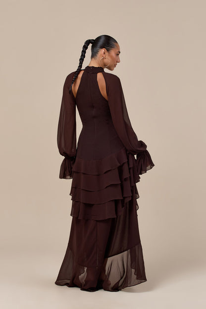 Elegant Tiered Ruffle Chiffon High-Low Mini Dress