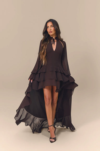 Elegant Tiered Ruffle Chiffon High-Low Mini Dress