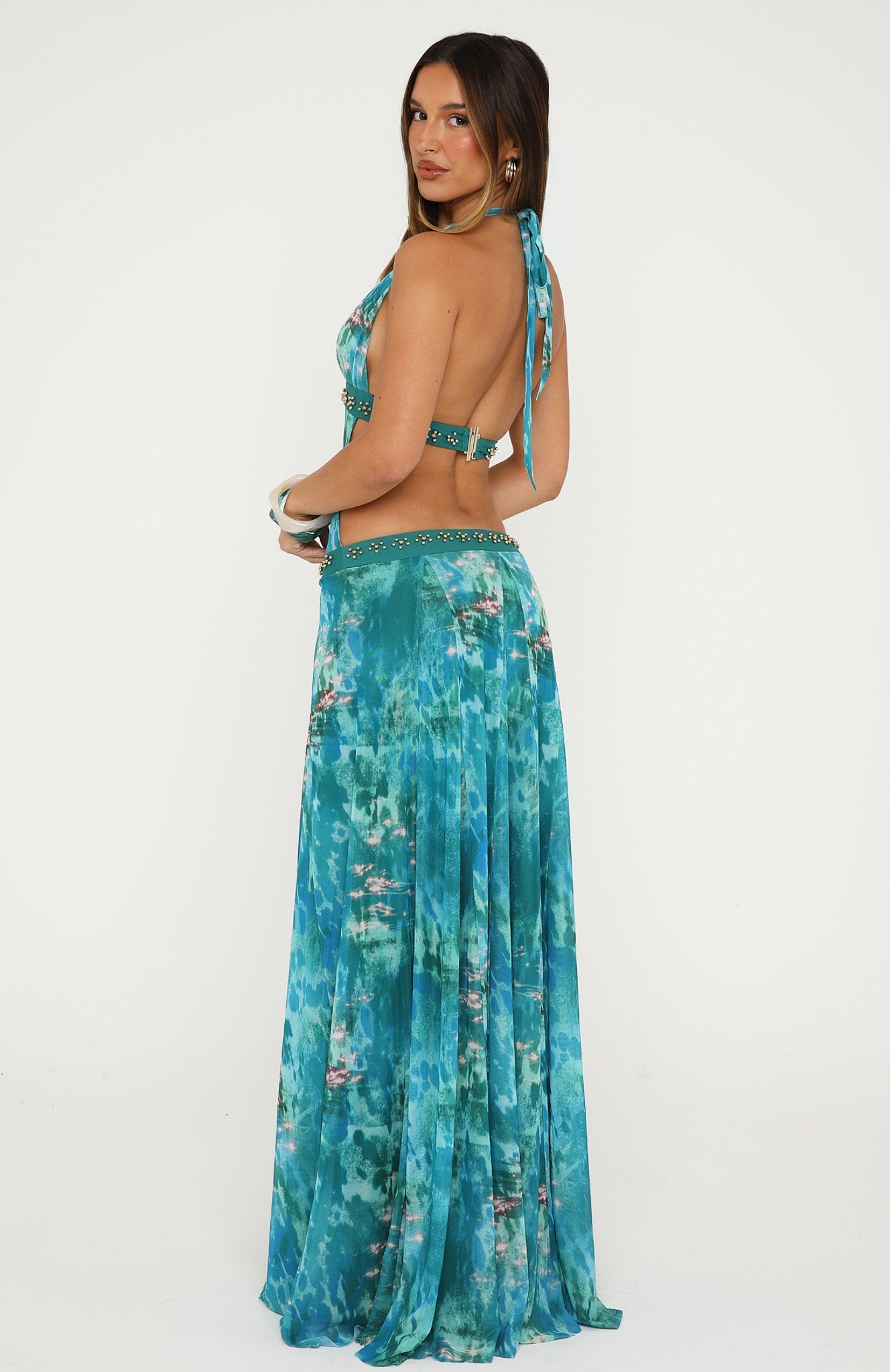 Sexy Backless V-Neck Tie-Dye Chiffon Maxi Dress