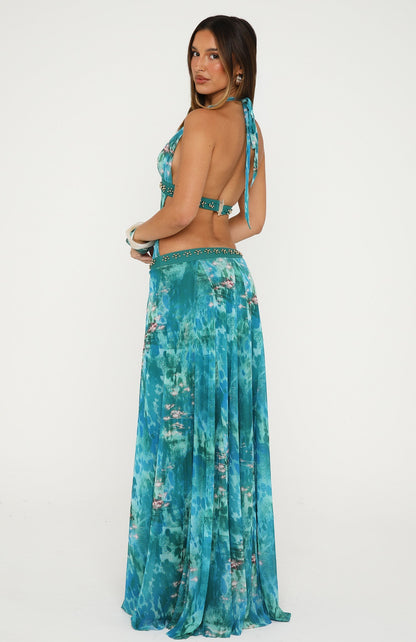 Sexy Backless V-Neck Tie-Dye Chiffon Maxi Dress
