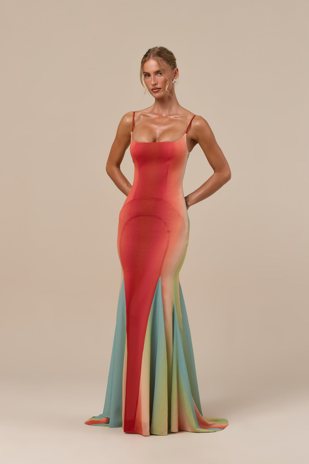 Elegant Gradient Ombre Satin Mermaid Maxi Dress