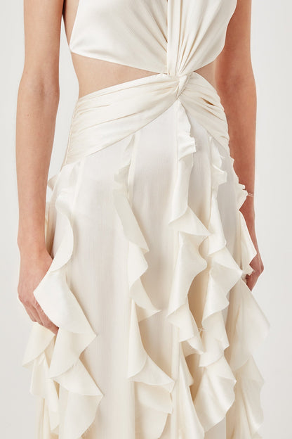 Elegant Halter Neck Ruffled Cutout Maxi Dress