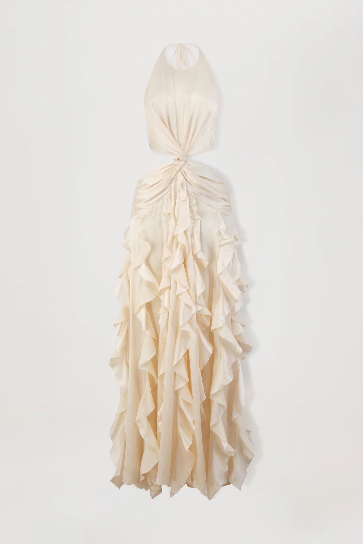 Elegant Halter Neck Ruffled Cutout Maxi Dress