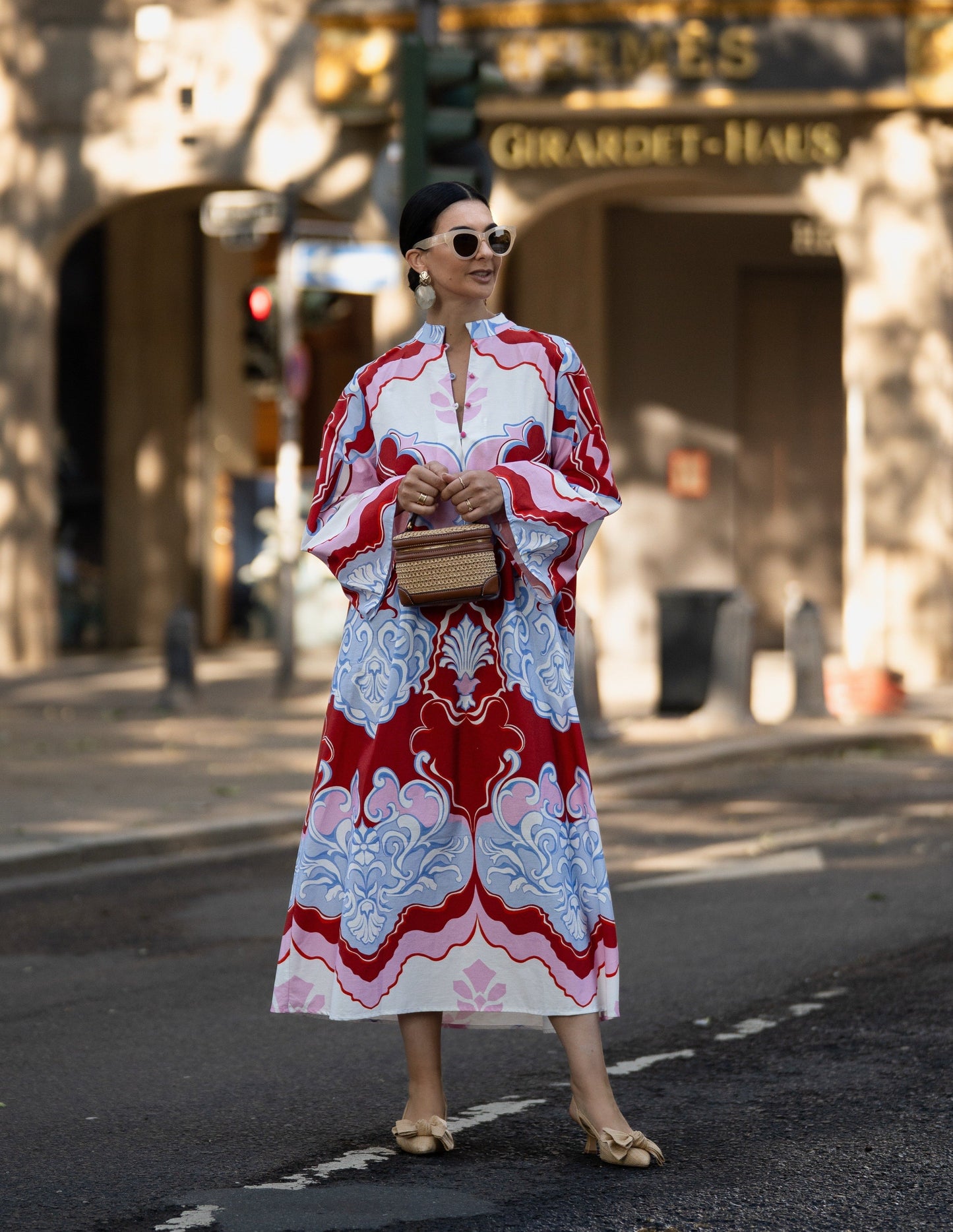 Retro Baroque Print High-Neck Kaftan Maxi Dress