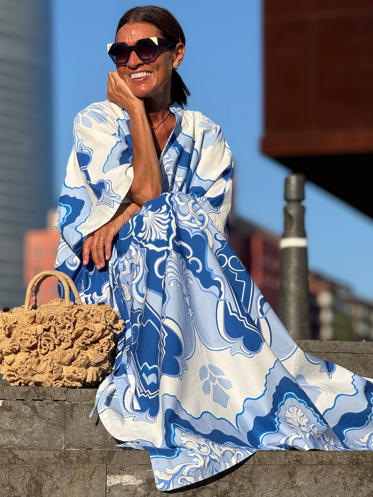 Casual Baroque Print High-Neck Kaftan Maxi Dress