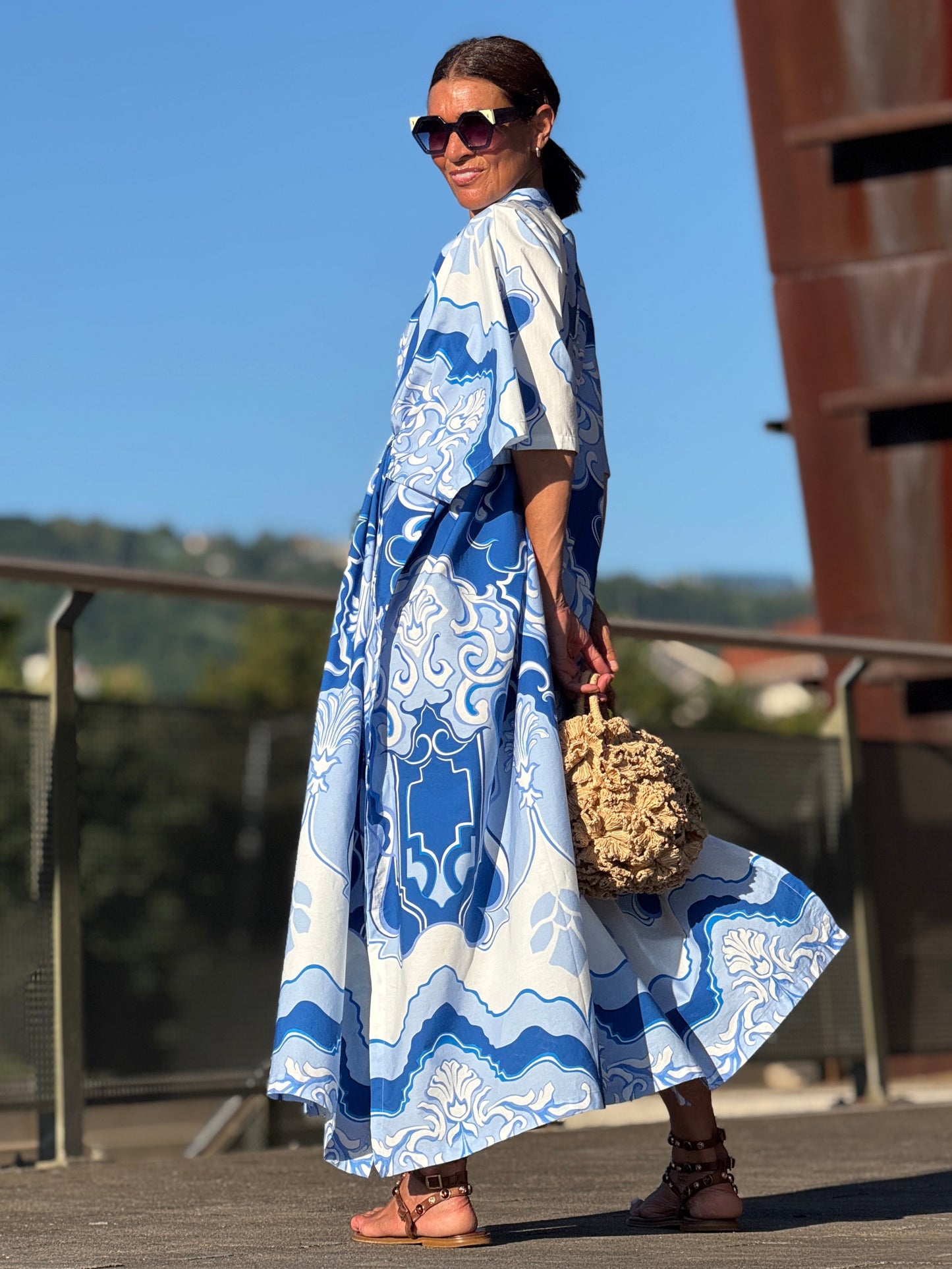Casual Baroque Print High-Neck Kaftan Maxi Dress