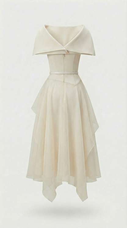 Elegant Off-Shoulder Pleated Midi Dress