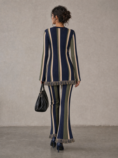 Minimalist Vertical-Stripe Knit Two-Piece Set