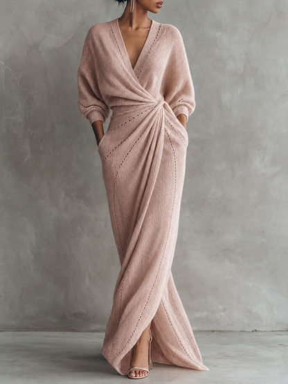 Minimalist V-neck knitted maxi dress