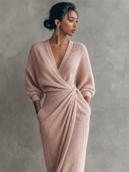 Minimalist V-neck knitted maxi dress