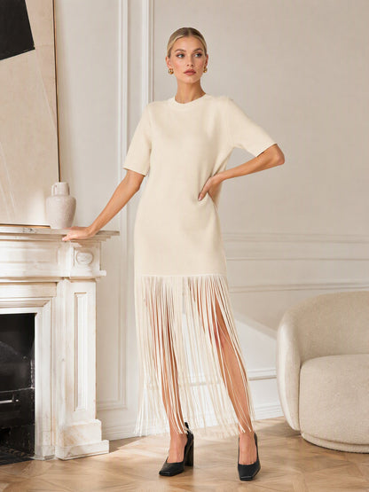 Casual Fringe Short Sleeve Maxi Dress