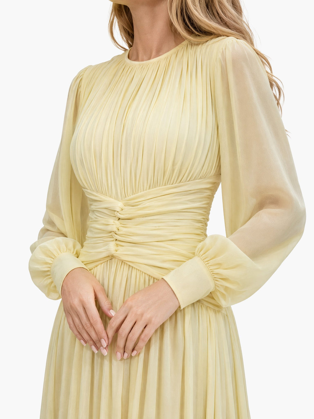 Elegant Ruched Chiffon Waist-Defined Maxi Dress