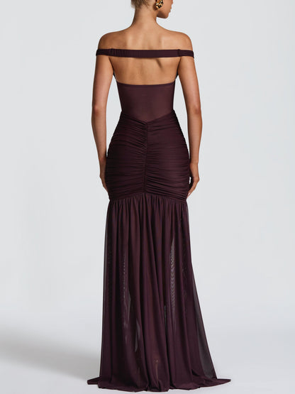 Off-The-Shoulder Mesh Maxi Dress