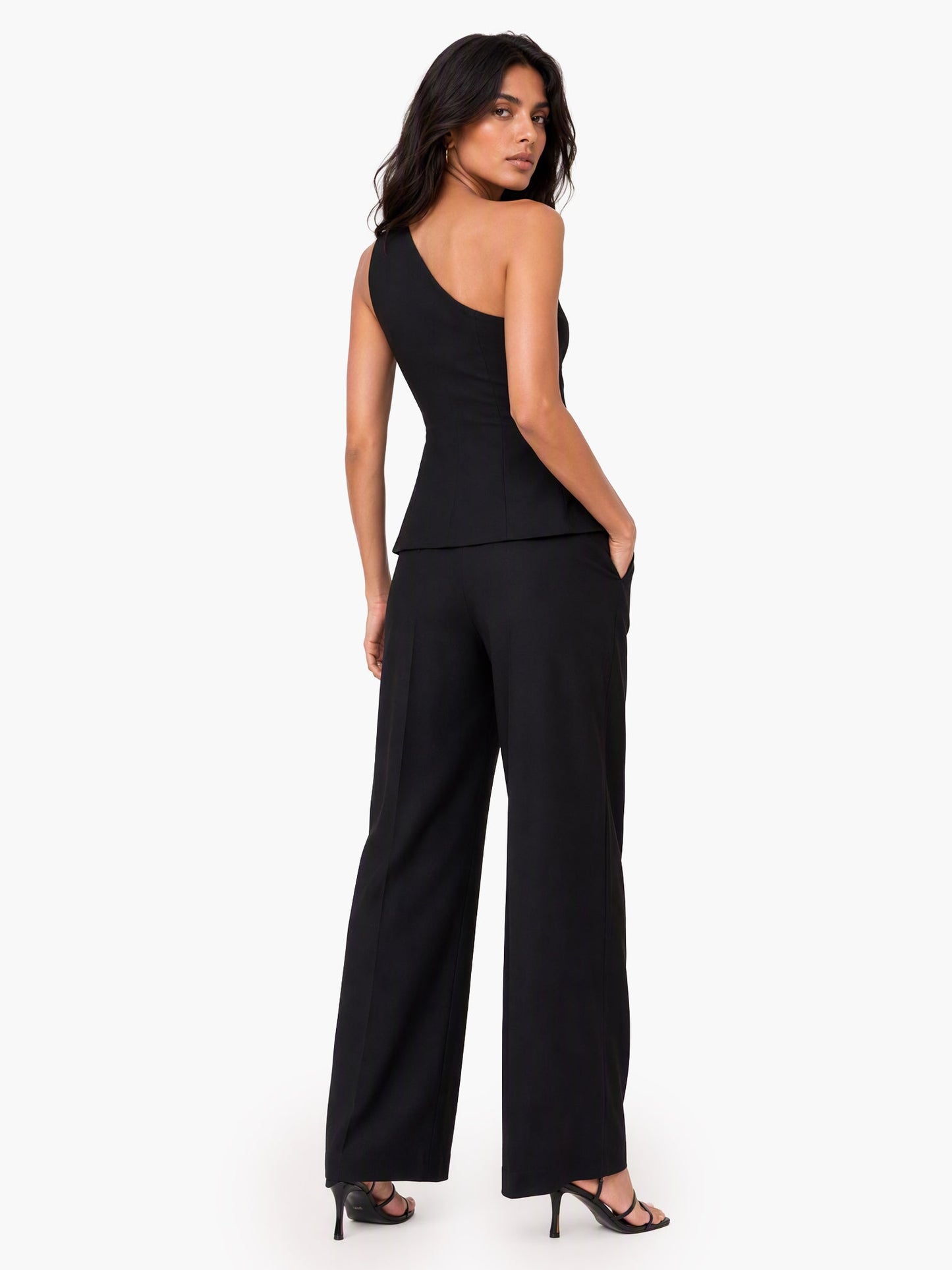 Elegant One-Shoulder Top & Wide Leg Pants Two-Piece Set